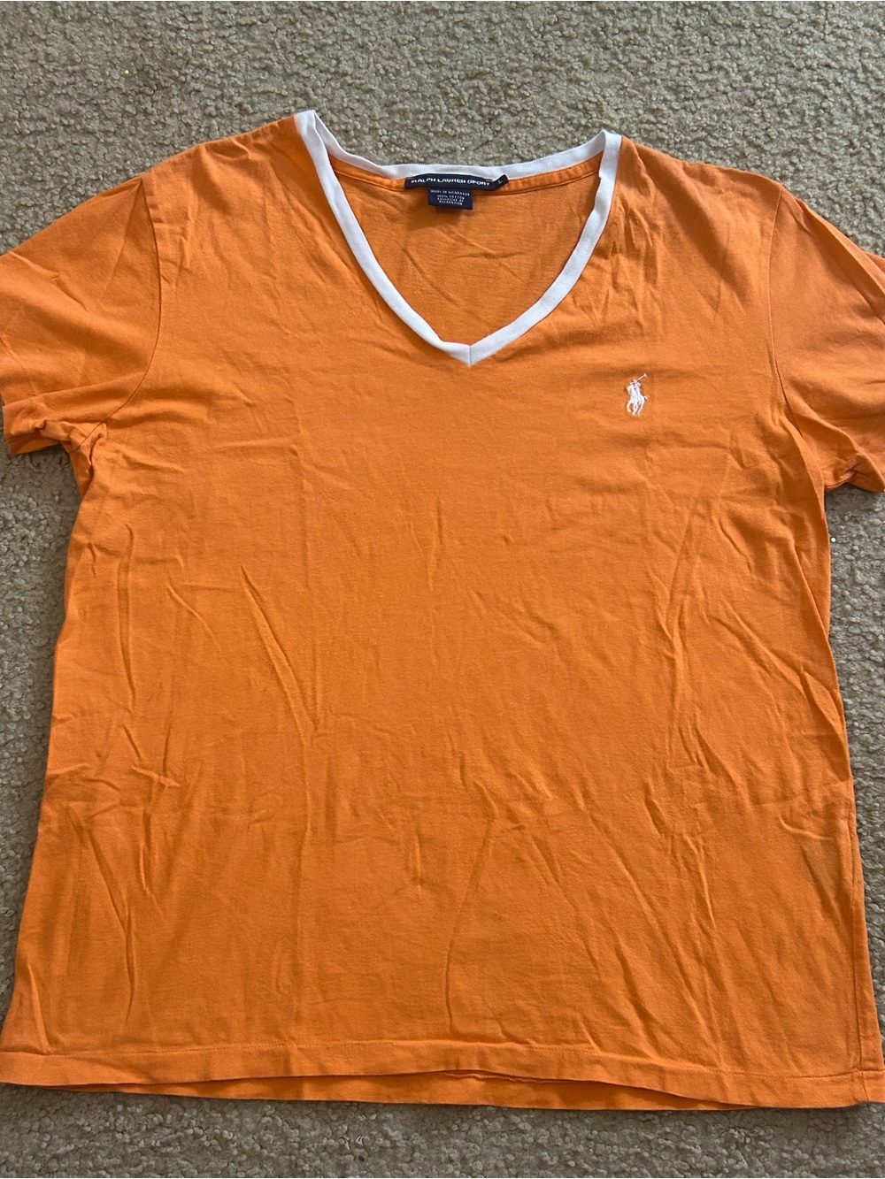 Ralph Lauren Sport Women’s Large Orange V Neck Short Sleeve Pony Logo T Shirt - Picture 7 of 7